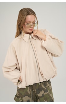 Mai Collection Amsterdam Fermuarlı Bej Bomber Ceket Mai Collection Amsterdam Fermuarlı Bej Bomber Ceket