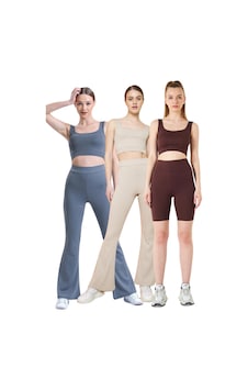 Thiff Gymwear Fitilli Kare Yaka Esnek Örme Crop Büstiyer 3'lü Atlet Set Antrasit - Bej - Kahverengi Thiff Gymwear Fitilli Kare Yaka Esnek Örme Crop Büstiyer 3'lü Atlet Set Antrasit - Bej - Kahverengi