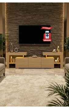 Burc Ledli Tv Ünitesi 200 Cm Meşe Burc Ledli Tv Ünitesi 200 Cm Meşe