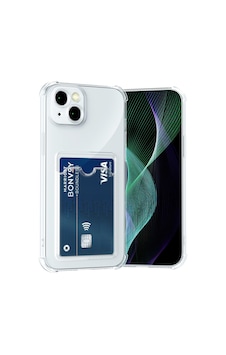 Apple iPhone Uyumlu 15 Kapak Kamera Korumalı Kartlıklı Darbe Emici Özellikli Şeffaf Silikon Kılıf