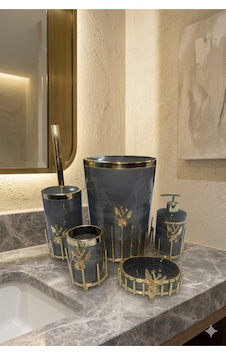 Makri Home Gold Kaplama Metal Stantlı 5 Parça Mermer Desenli Ve Düz Renk Seçenekli Banyo Aksesuar Takımı Gri Makri Home Gold Kaplama Metal Stantlı 5 Parça Mermer Desenli Ve Düz Renk Seçenekli Banyo Aksesuar Takımı Gri