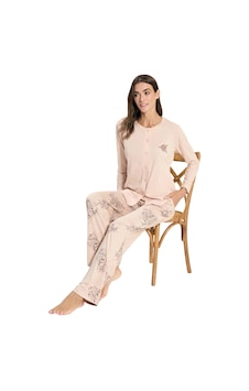 Over Sleep By Poleren Over Sleep 3317 Kadın Uzun Kol Büyük Beden Modal Süprem Pijama Takım L-xl-xxl-3x Pudra