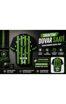 İsimli Taraftar Duvar Saati , Kişiye Özel - Hediyelik İsimli Yeşil Siyah Forma Duvar Saati İsimli Taraftar Duvar Saati , Kişiye Özel - Hediyelik İsimli Yeşil Siyah Forma Duvar Saati