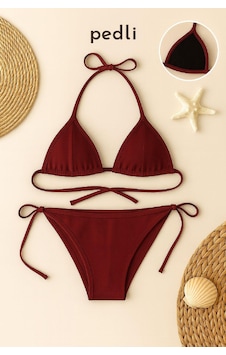 Fantezia Night Kadın Bordo Yandan Ve Boyundan Bağlamalı Bikini Mayo Takımı Fantezia Night Kadın Bordo Yandan Ve Boyundan Bağlamalı Bikini Mayo Takımı