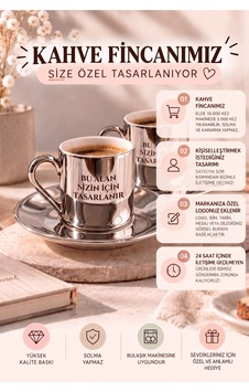 Premium Silver 2'li Türk Kahvesi Fincanı 4 Parça Kişiye Özel Tasarım Fotoğraf Logo İsim Baskılı Silver Gümüş Premium Silver 2'li Türk Kahvesi Fincanı 4 Parça Kişiye Özel Tasarım Fotoğraf Logo İsim Baskılı Silver Gümüş