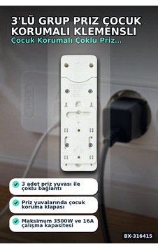 3'lü Grup Priz Çocuk Korumalı Klemensli 16a 250v Topraklı 2p+e Çoklu Priz Bx-316415 3'lü Grup Priz Çocuk Korumalı Klemensli 16a 250v Topraklı 2p+e Çoklu Priz Bx-316415