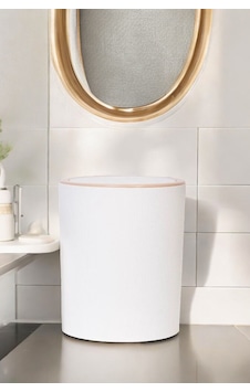 Decorev Lüks Ahşap Desenli Banyo Mutfak Çöp  Kovası Beyaz