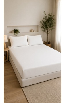 Çift Kişilik Lastikli Çarşaf Takımı 2 Adet Yastık Kılıflı 50x70 160x200+30 %100 Pamuk Beyaz Çift Kişilik Lastikli Çarşaf Takımı 2 Adet Yastık Kılıflı 50x70 160x200+30 %100 Pamuk Beyaz