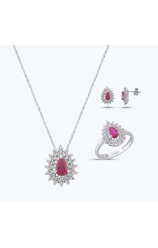 Altınbaş Kırmızı Taşlı Altın Üçlü Damla Set Autk0033-b-24627-k-set Altınbaş Kırmızı Taşlı Altın Üçlü Damla Set Autk0033-b-24627-k-set