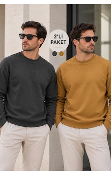 Polo State Erkek 2 Li Paket Bisiklet Yaka Basic Günlük Sweatshirt - Antrasit & Kahve Polo State Erkek 2 Li Paket Bisiklet Yaka Basic Günlük Sweatshirt - Antrasit & Kahve