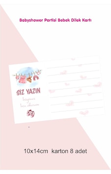 Baby Shower Partisi 8 Adet Kız Bebek Dilek Kartı 10x14 Cm Karton Baby Shower Partisi 8 Adet Kız Bebek Dilek Kartı 10x14 Cm Karton