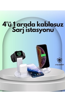 Apple iPhone Watch Ve İle Uyumlu 4'ü 1 Arada Şarj Ünitesi Tüm Cihazları Tek Noktada