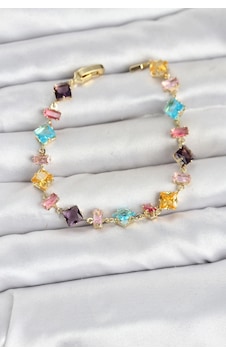 Kristal Taşlı Kesimli Karışık Renkli Gold Renk Gema Kadın Bileklik Çok Renkli Kristal Taşlı Kesimli Karışık Renkli Gold Renk Gema Kadın Bileklik Çok Renkli