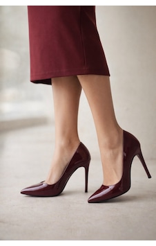 Firibu Kadın Stiletto Sivri Burun İnce Topuk Şık Klasik Ofis & Abiye Ayakkabı 35-41-42 Özel Numara Esensstiletto Bordo - Rugan