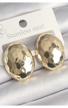 Shoecide Pirinç Gold Renk İşlemeli Bombe Oval Model Kadın Küpe Çok Renkli