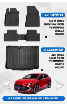 Renault Clio 6 2026 Ve Sonrası Uyumlu 4.5d Premium Havuzlu Oto Paspas Ve Liner Bagaj Havuzu