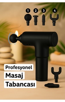 Derin Kas Masaj Tabancası Titreşimli, 4 Başlıklı, Kablosuz Şarjlı Siyah - 785794118