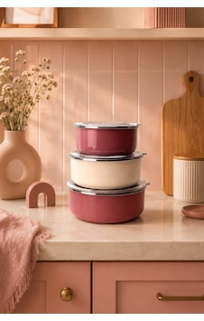 Bambum Lumino 3 Lü Emaye Saklama Kabı Pembe B7690 300+700+1000ml Bambum Lumino 3 Lü Emaye Saklama Kabı Pembe B7690 300+700+1000ml