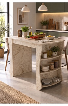 Sulorahome Mutfak Adası Ve Kahvaltı Masası Raflı Çok Amaçlı Masa 120x60 Cm Traverten - Rossini