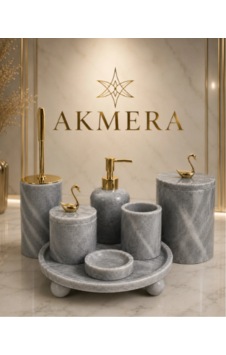 Lüks Gri Mermer Top Ayaklı 7 Parça Banyo Seti Altın - Gri Lüks Gri Mermer Top Ayaklı 7 Parça Banyo Seti Altın - Gri