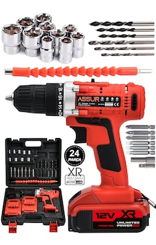Assur ASR036 12V Çift Akülü Şarjlı Vidalama Kırmızı Assur ASR036 12V Çift Akülü Şarjlı Vidalama Kırmızı