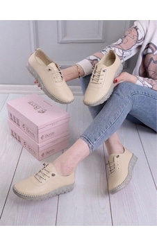 Beren Hakiki Deri Bej Kadın Ayakkabı Ortopedik Taban Düz Esnek Bağcıklı Comfort Casual Günlük Sneaker Beren Hakiki Deri Bej Kadın Ayakkabı Ortopedik Taban Düz Esnek Bağcıklı Comfort Casual Günlük Sneaker