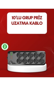 Usb Type-c Destekli 10 Lu Grup Priz Termal Korumalı 2m Kablo 2500w Mh-hs9996-2298 Usb Type-c Destekli 10 Lu Grup Priz Termal Korumalı 2m Kablo 2500w Mh-hs9996-2298