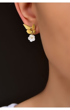 925 Ayar Gümüş Gold Kaplama Kasım Ayı Doğum Taşlı Kelebek , Sedef Manolya Çiçeği Küpe UVPTS300369-11 925 Ayar Gümüş Gold Kaplama Kasım Ayı Doğum Taşlı Kelebek , Sedef Manolya Çiçeği Küpe UVPTS300369-11