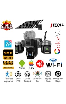 O-kam 5210 3mp+3mp+3mp 9mp Wi-fi Solar Panelli 3 Lens Alert 1 Ptz Akıllı Kamera