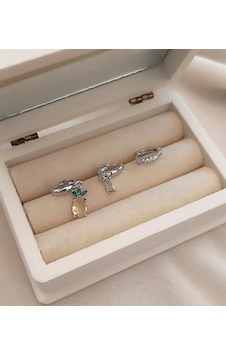 Küpe 3lü Set Kararmaz Çelik 316l Yonca Model Rose Gold Küpe Diğer