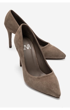 Luvi Shoes Morıel Vizon Süet Hakiki Deri Kadın Topuklu Ayakkabı