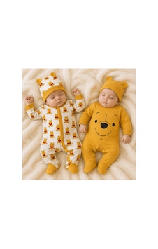 By Murat Baby Winnie The Pooh Baskılı 2'li Bebek Tulum Seti Şapkalı sarı By Murat Baby Winnie The Pooh Baskılı 2'li Bebek Tulum Seti Şapkalı sarı
