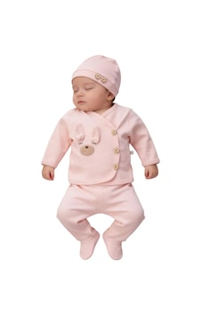 İrem Çocuk Giyim Kız Bebek Tavşan Temalı Beşli Hastane Çıkışı Zıbın Takımı Pudra