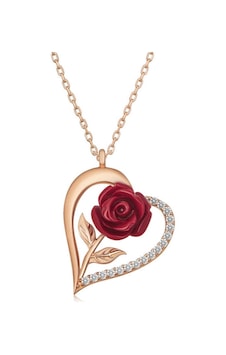 925 Ayar Gümüş Rose Kaplama Kalpli Kırmızı Gül Kadın Kolye Renkli 925 Ayar Gümüş Rose Kaplama Kalpli Kırmızı Gül Kadın Kolye Renkli