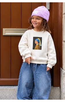 Monila Kız Çocuk Pamuklu Bisiklet Yaka İnci Küpeli Kız Baskılı Sweatshirt Ekru Monila Kız Çocuk Pamuklu Bisiklet Yaka İnci Küpeli Kız Baskılı Sweatshirt Ekru