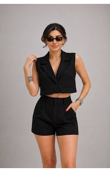 Gigi Wardrobe Livia Crop Yelek Siyah Siyah