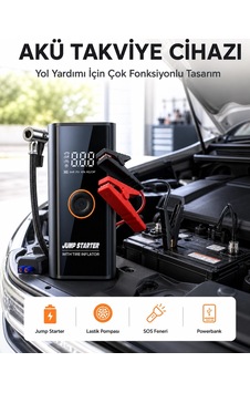 Sos Fenerli Akü Takviye Cihazı Dijital Kompresör Powerbank Yeni Nesil 1