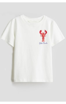 Monila Unisex Istakoz Baskılı Pamuklu T-shirt Beyaz Monila Unisex Istakoz Baskılı Pamuklu T-shirt Beyaz