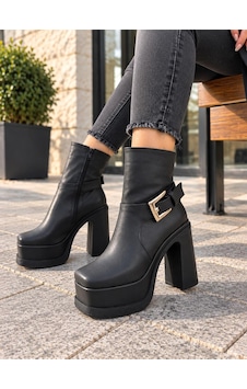 Asmi Shoes Kadın Dona Siyah Tokalı 12 Cm Platform Topuklu Bot 2030