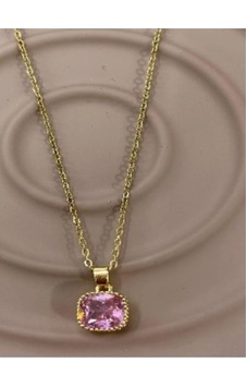 Kare Pembe Zirkon Taşlı Gold Renk Çelik Kolye Gold Kare Pembe Zirkon Taşlı Gold Renk Çelik Kolye Gold