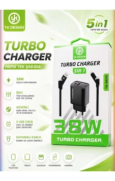 Yk Desıgn Yk-sr92 38w Çoklu Kablolu Turbo Ev Tipi Şarj Aleti Siyah Yk Desıgn Yk-sr92 38w Çoklu Kablolu Turbo Ev Tipi Şarj Aleti Siyah
