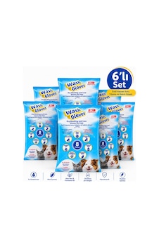 Bıo Petactive Wash Gloves Evcil Hayvan Kuru Yıkama Ve Bakım Kesesi 8 Li X 6 Paket Kedi Köpek Temizlik Eldiveni