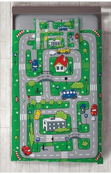 Mekta Home Bebek Ve Çocuk Odası Şehir Ve Yol Desenli Yeşil Yatak Örtüsü Renkli Mekta Home Bebek Ve Çocuk Odası Şehir Ve Yol Desenli Yeşil Yatak Örtüsü Renkli