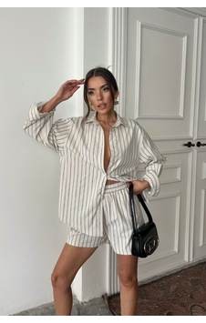 Mythrıva Poplin Çizgili Gömlek - Şort Takım - Bej Mythrıva Poplin Çizgili Gömlek - Şort Takım - Bej