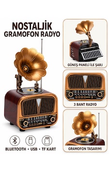Nostaljik Gramofon Tasarımlı Radyo Bluetooth, Usb, Tf Kart, 3 Bant Ve Solar Şarjlı Nostaljik Gramofon Tasarımlı Radyo Bluetooth, Usb, Tf Kart, 3 Bant Ve Solar Şarjlı