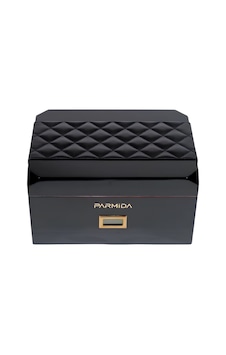 Parmida Siyah Deri Şeritli Çekmeceli Sedir Humidor Puro Kutusu Parmida Siyah Deri Şeritli Çekmeceli Sedir Humidor Puro Kutusu