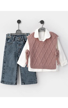 Eray Alp Kids Kız Çocuk Pembe Triko Yelekli Gömlek Ve Kot Pantolon Kombin Takım Pudra Eray Alp Kids Kız Çocuk Pembe Triko Yelekli Gömlek Ve Kot Pantolon Kombin Takım Pudra