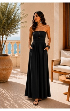 Mixxtrend Kadın Straplez Cepli Maxi Boy Viskon Elbise Siyah Mixxtrend Kadın Straplez Cepli Maxi Boy Viskon Elbise Siyah