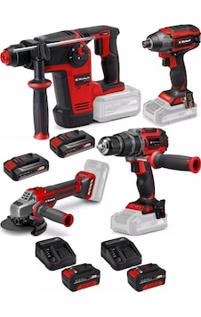 Einhell TP-HD 18/26 + TP-CI 18/220 + TP-CD 18/60 Li + TP-AG 18/125 Ce Q 2x4.0+2x2.5AH Kömürsüz Darbeli Profesyonel Makine Seti