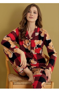 Mutlu City Kadın Soft Kumaş Düğmeli Gömlek Yaka Yüksek Kalite Yılbaşı Pijama Takımı 3026 Kırmızı Siyah Ayıcık Mutlu City Kadın Soft Kumaş Düğmeli Gömlek Yaka Yüksek Kalite Yılbaşı Pijama Takımı 3026 Kırmızı Siyah Ayıcık
